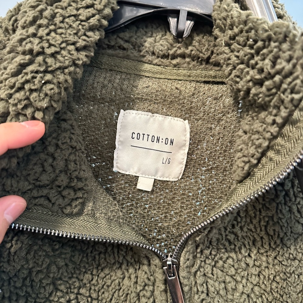 Cotton On Olive Green Sherpa Jacket size large - Picture 7 of 8